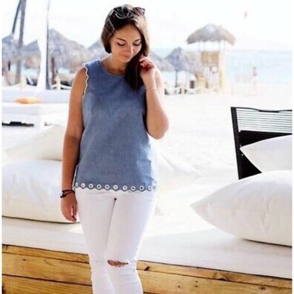 J. Crew Chambray Scallop Cute Top - Picture 5 of 5